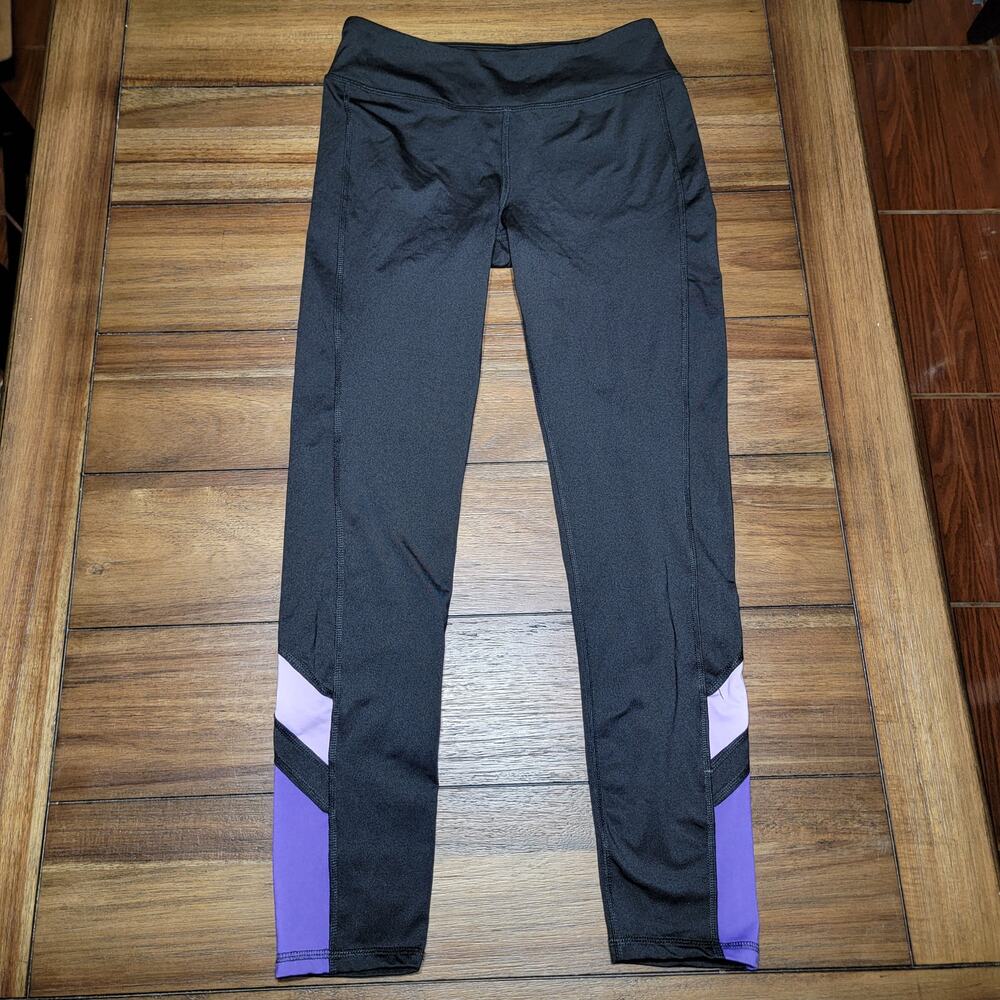 Athletic Works Black Leggings w/Purple Cuffs - Size XL (14-16)